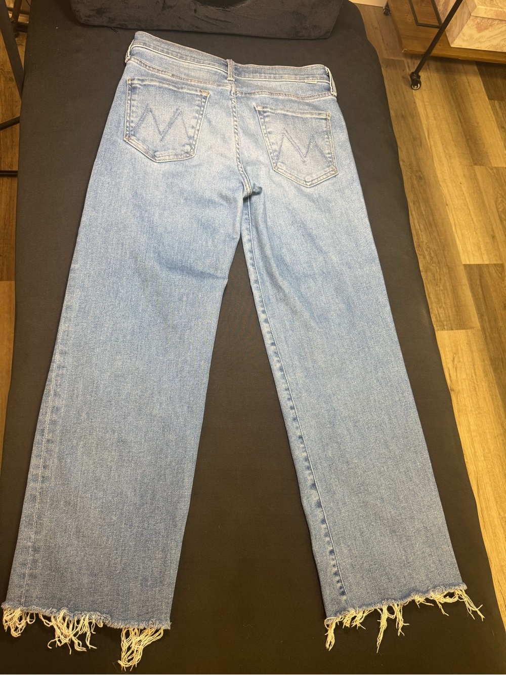MOTHER Light Blue Straight Leg Jeans with Frayed Hem - Picture 2 of 6